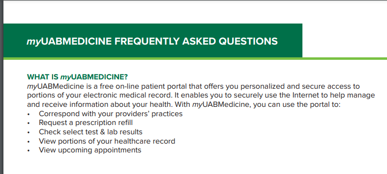 myUABMedicine Frequently Asked Questions